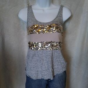 Express Heather gray gold and pink tank top